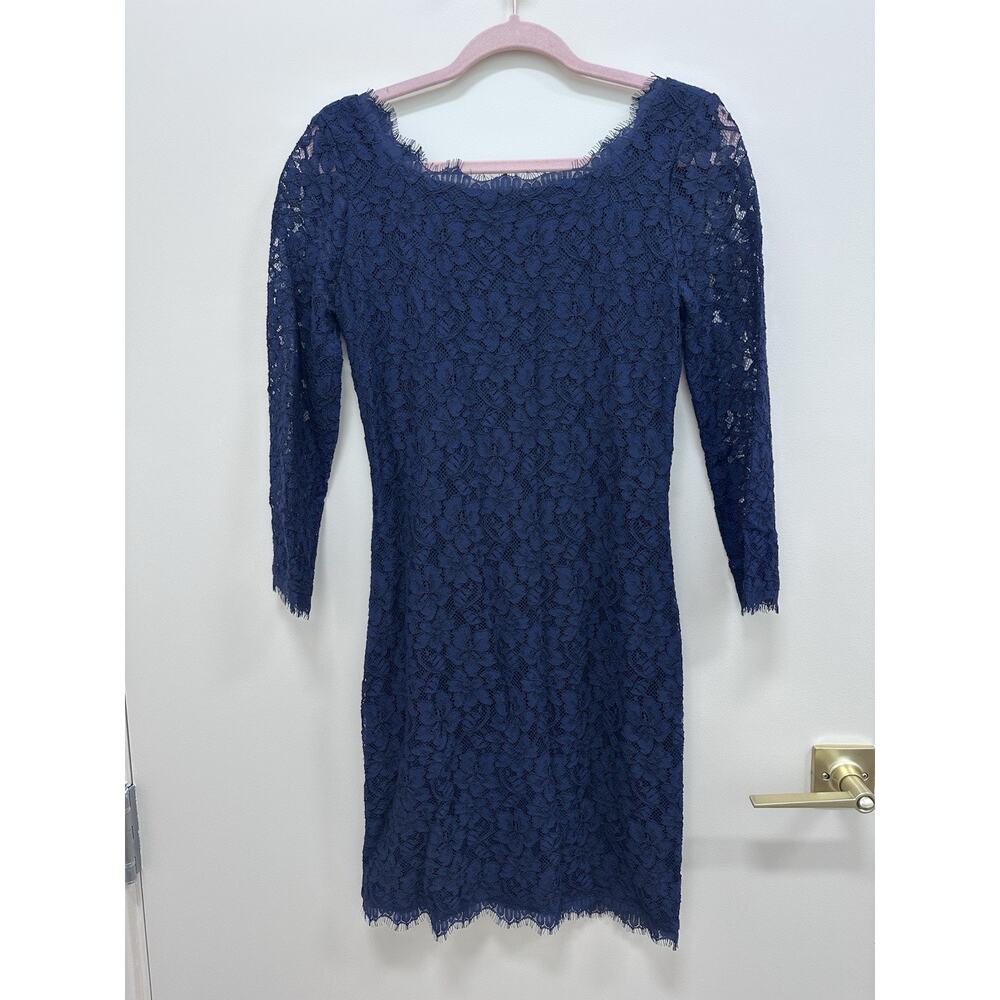 Diane Von Furstenberg Zarita Navy Lace Dress Size 6 - Picture 6 of 13
